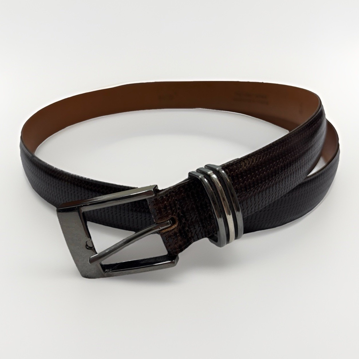 Fine Italian Leather Belt 40x1-1/8" Textured Brown Chrome Buckle Men's Dress Y2k